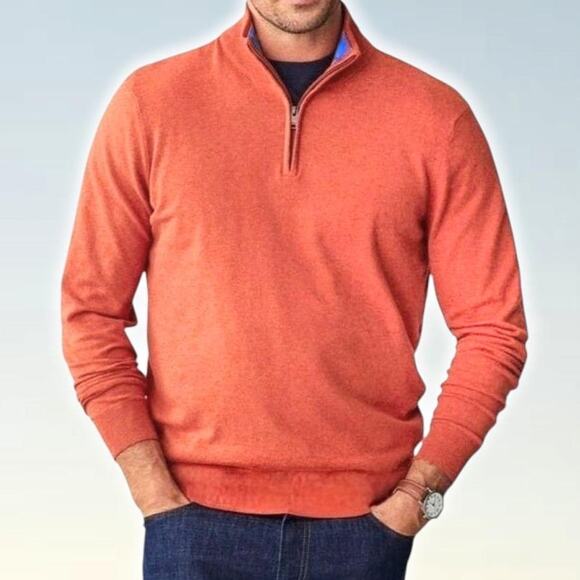 NWT BROOKS BROTHERS Men's 1/4 Zip Supima Cotton Sweater Sz XL Orange - Picture 1 of 5